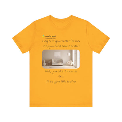 Say hi to your sister for me, oh you don’t have a sister? Well, you will in 9 months / JK … it’ll be your little brother | Shirt